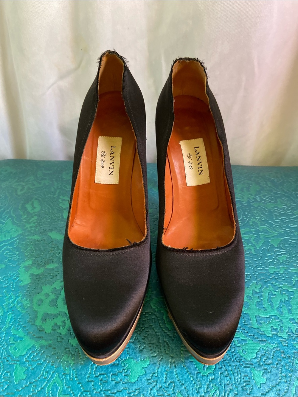 Lanvin Black Satin Platform Pumps